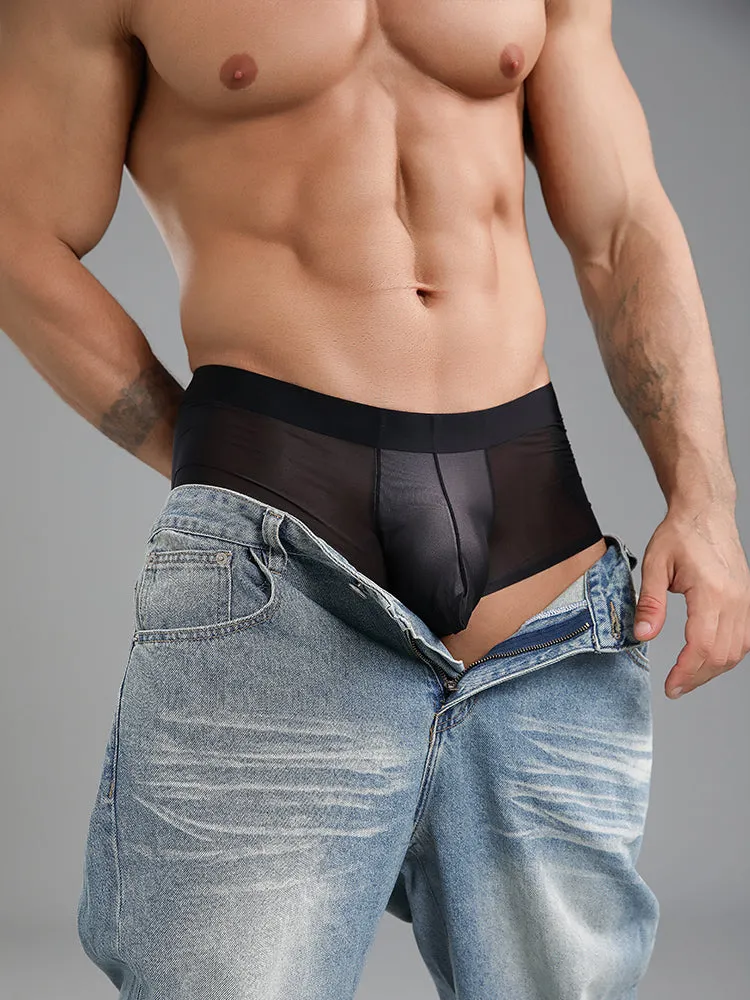 2 Pack Men's Ultra-Thin Ice Silk Breathable Quick-Dry Antibacterial Crotch Briefs