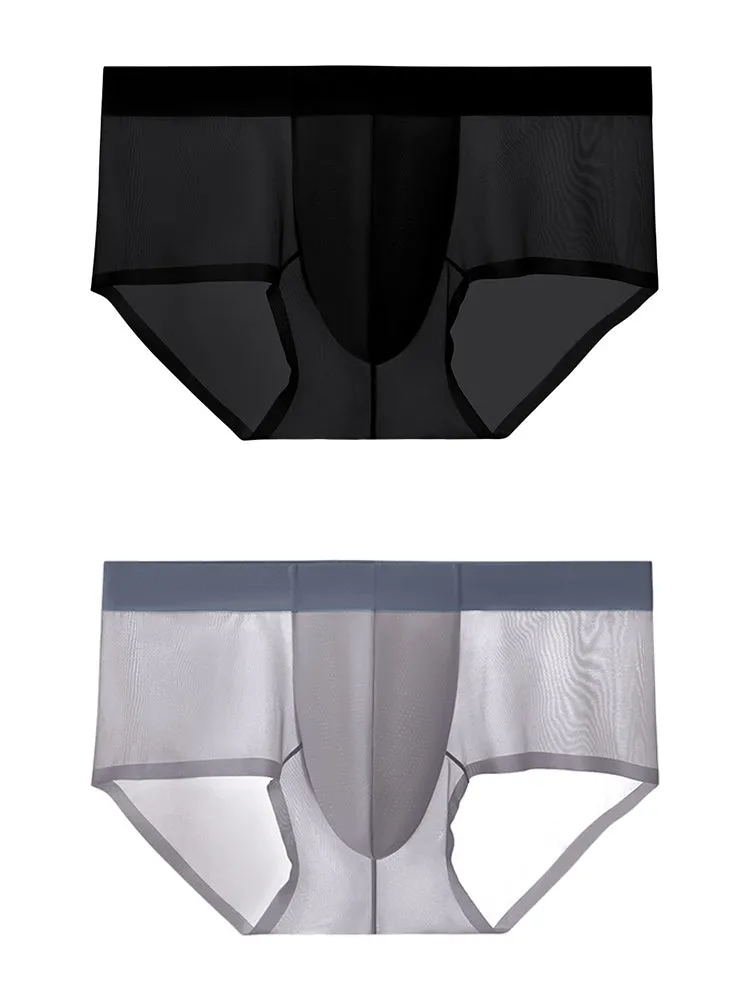 2 Pack Men's Ultra-Thin Ice Silk Breathable Quick-Dry Antibacterial Crotch Briefs