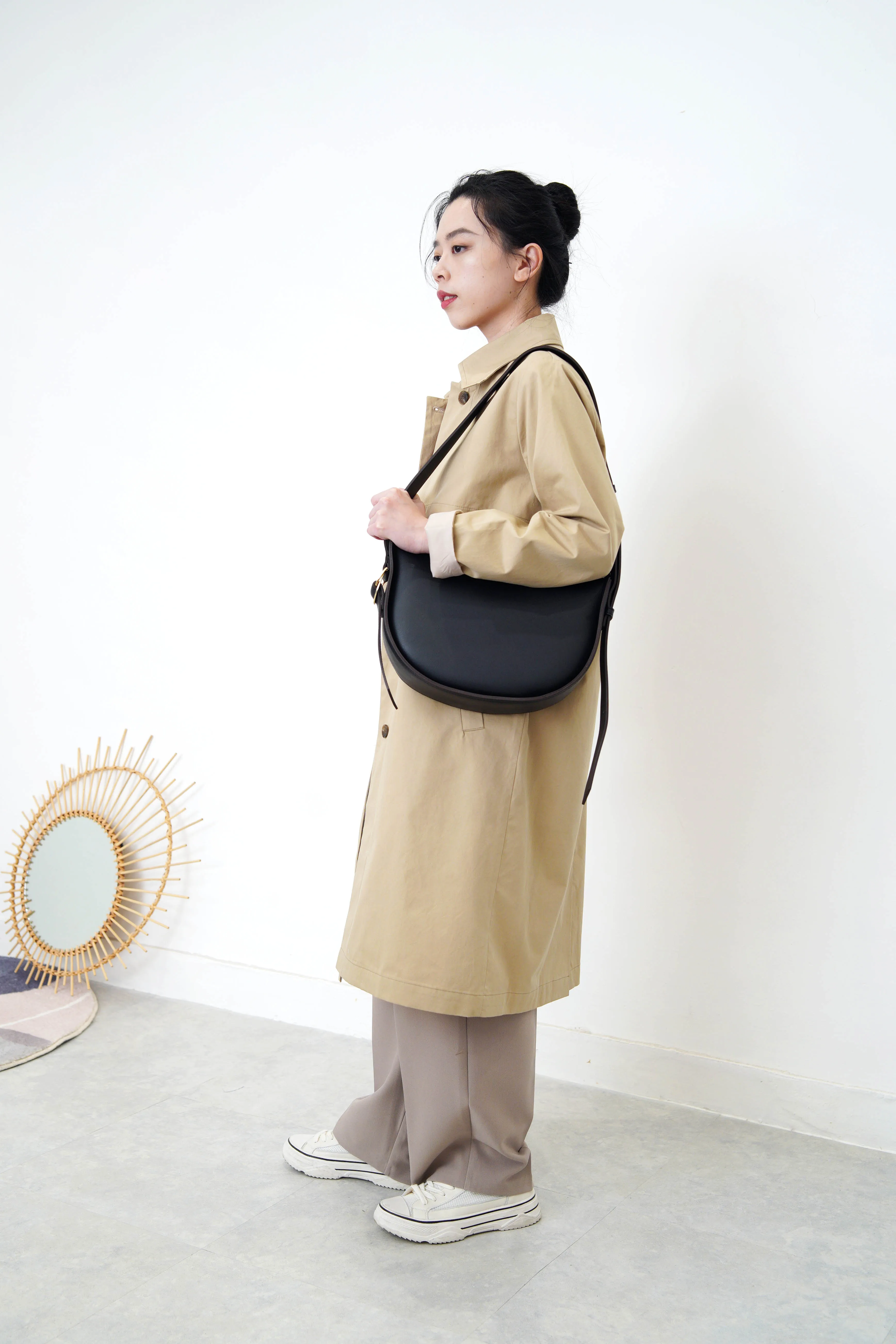 Beige trench coat w/ tie waist detail