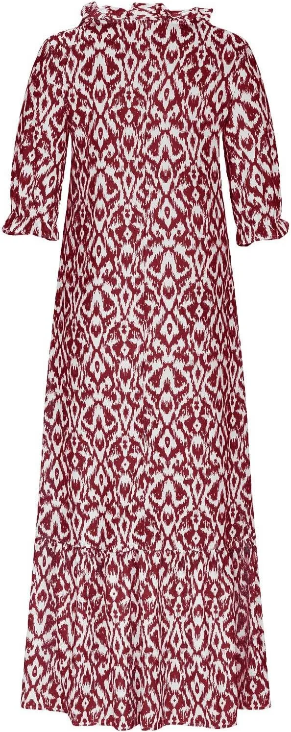 Boho Dress for Women Half Sleeve V Neck Tassel Maxi Dresses Floral Printed Flowy A-Line Beach Vacation Dresses