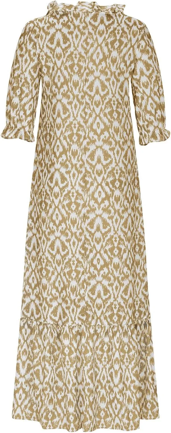Boho Dress for Women Half Sleeve V Neck Tassel Maxi Dresses Floral Printed Flowy A-Line Beach Vacation Dresses