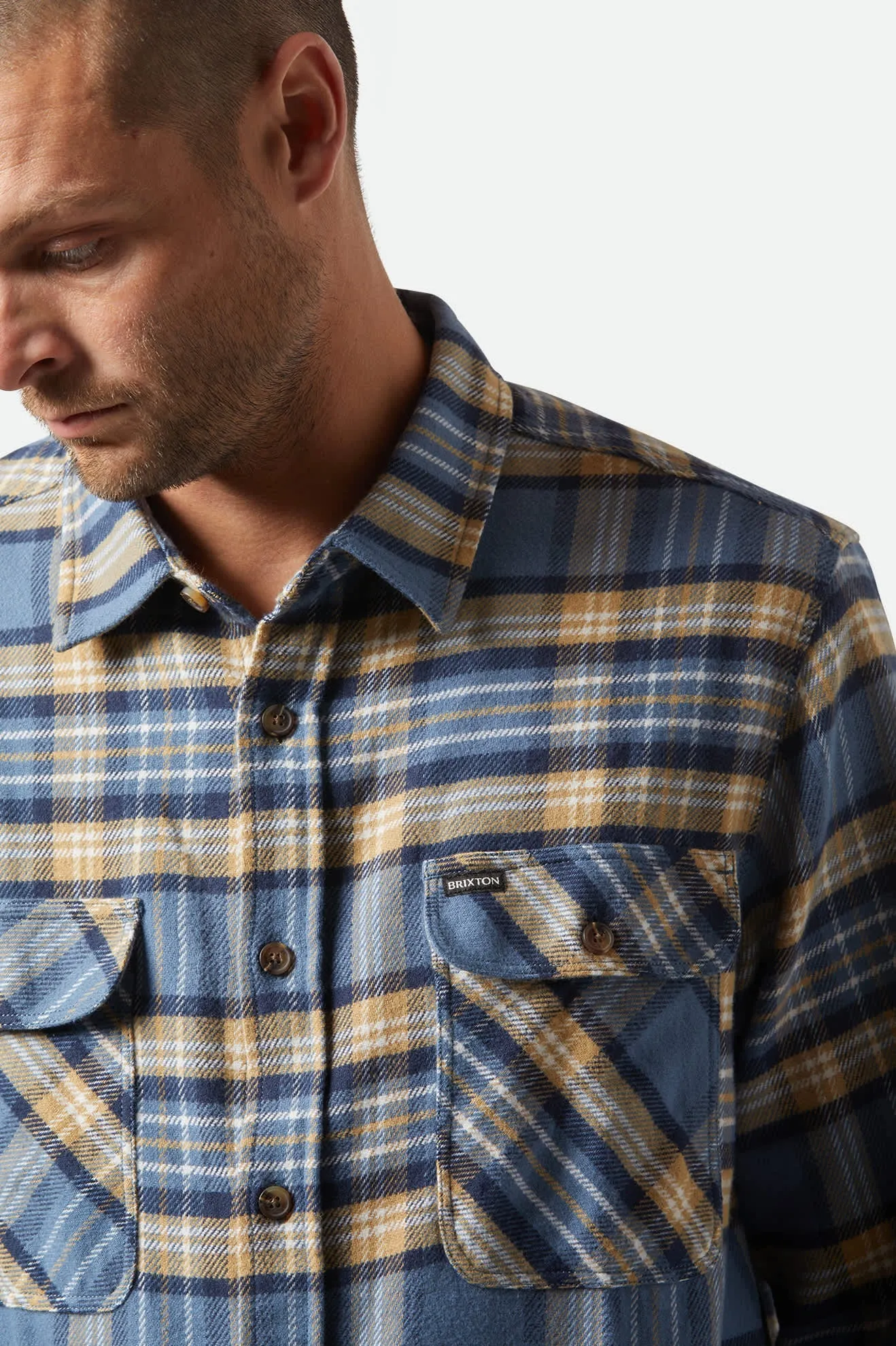 Bowery L/S Flannel - Azure Blue/Washed Navy/Sand