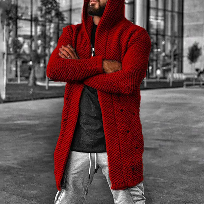 Casual Mid Length Hooded Knit Cardigan