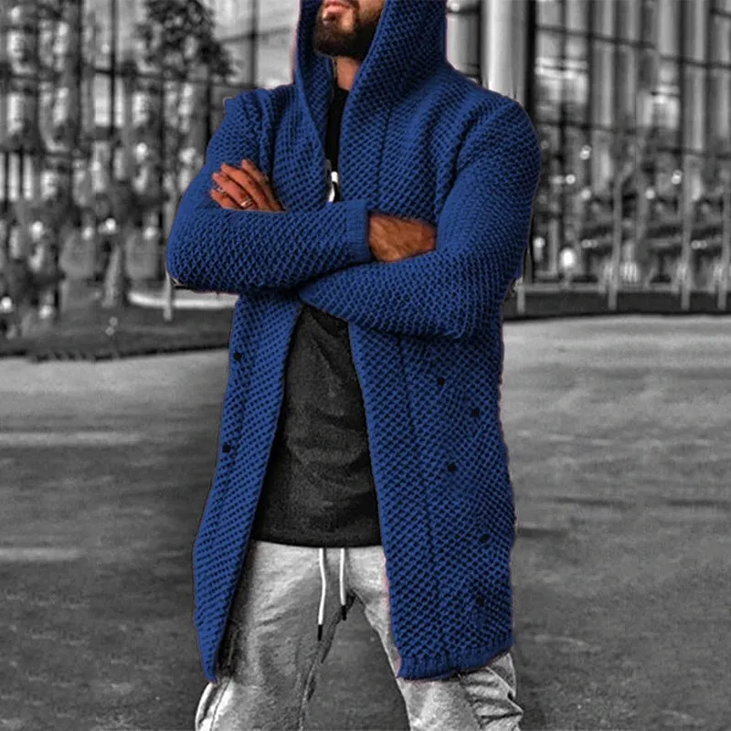 Casual Mid Length Hooded Knit Cardigan