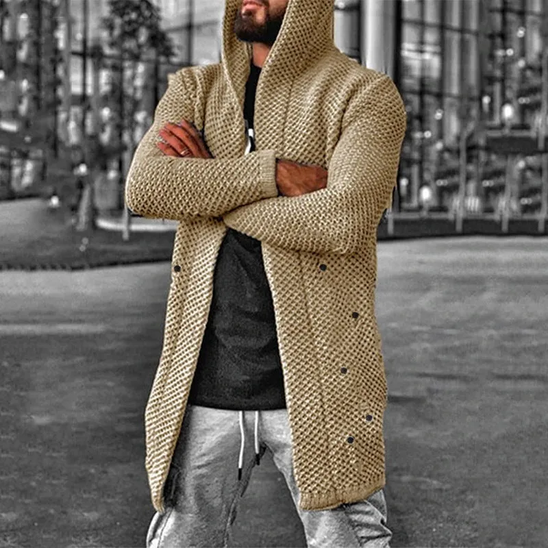 Casual Mid Length Hooded Knit Cardigan
