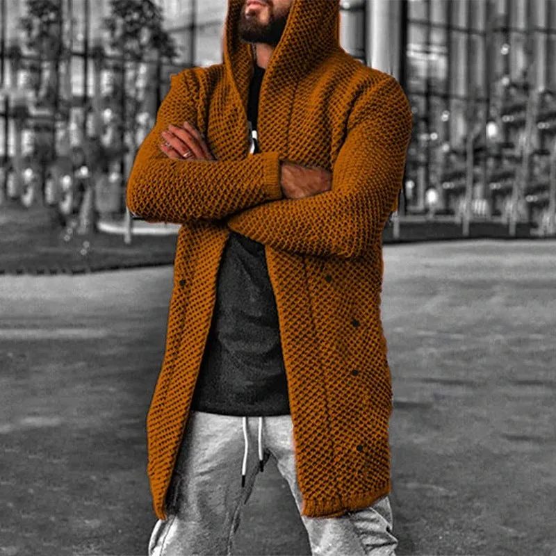 Casual Mid Length Hooded Knit Cardigan