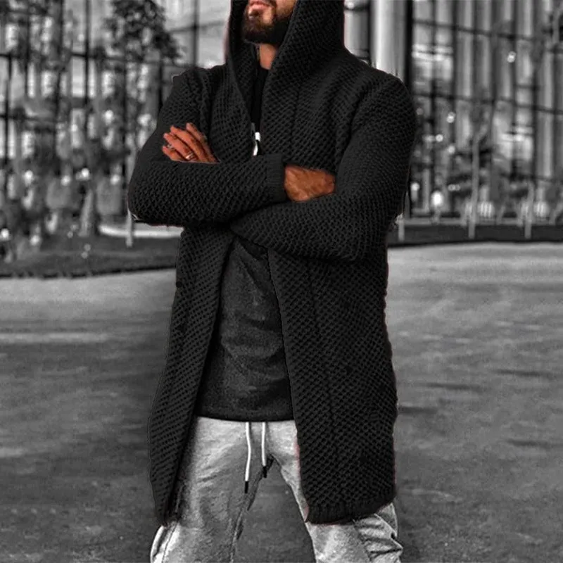Casual Mid Length Hooded Knit Cardigan