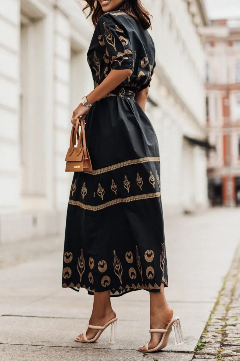 Casual Print Patchwork O Neck Shirt Dress Dresses(3 colors)