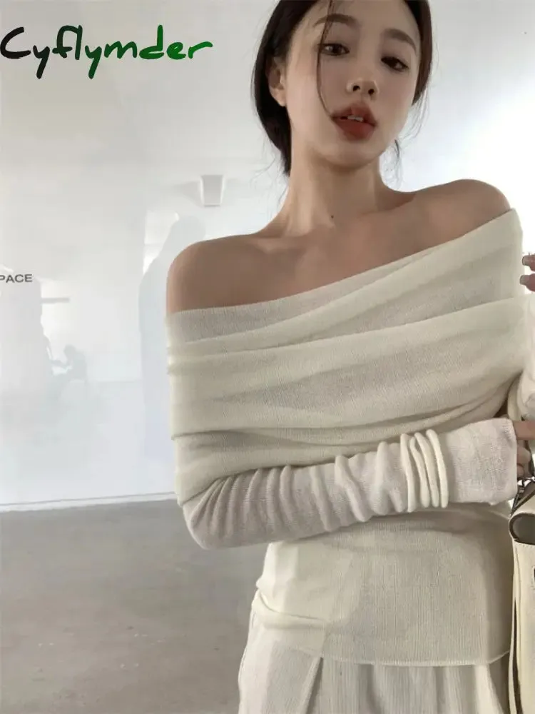 Cyflymder Off-the-shoulder French One-shoulder Sweater Women's New Design Autumn Winter Knitt Undershirts