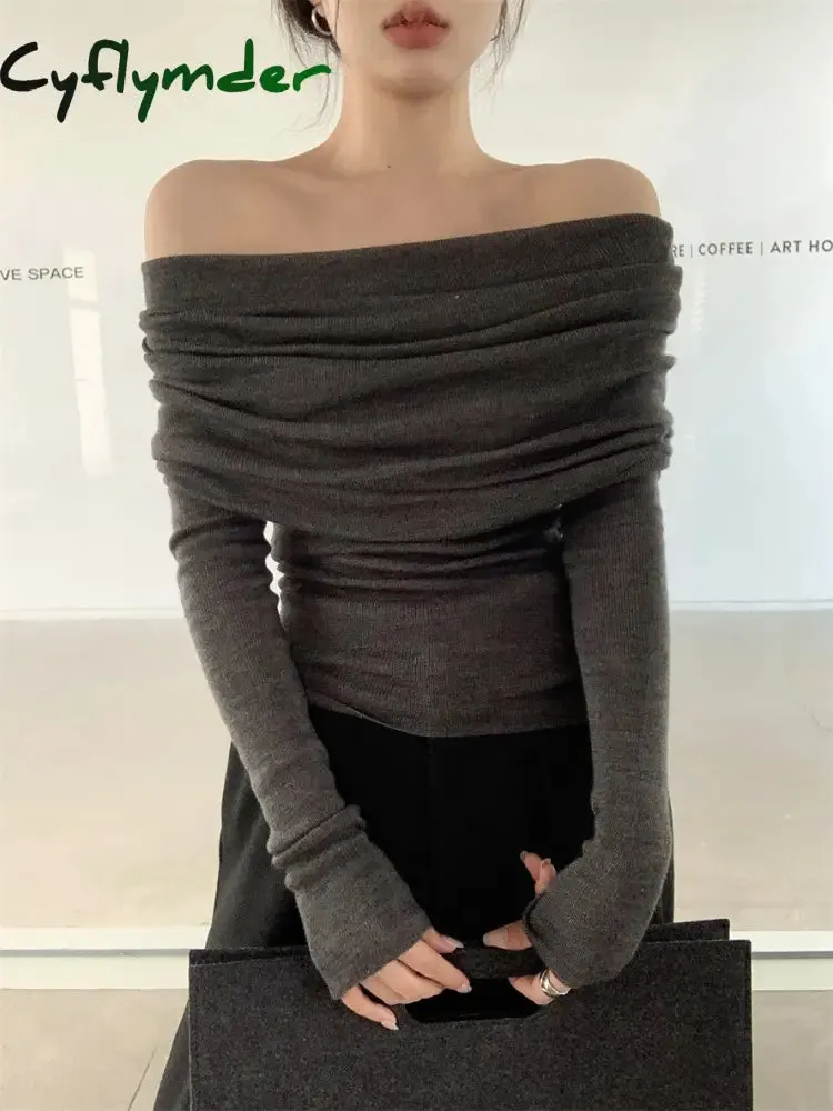 Cyflymder Off-the-shoulder French One-shoulder Sweater Women's New Design Autumn Winter Knitt Undershirts