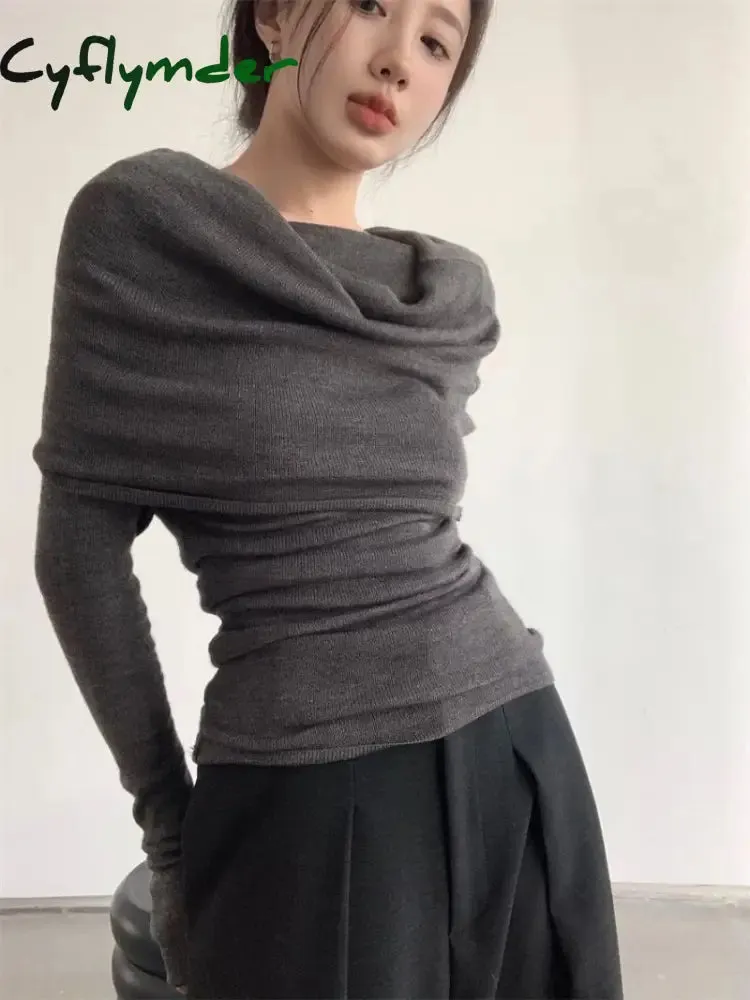 Cyflymder Off-the-shoulder French One-shoulder Sweater Women's New Design Autumn Winter Knitt Undershirts