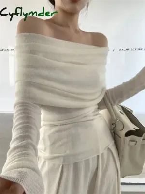 Cyflymder Off-the-shoulder French One-shoulder Sweater Women's New Design Autumn Winter Knitt Undershirts