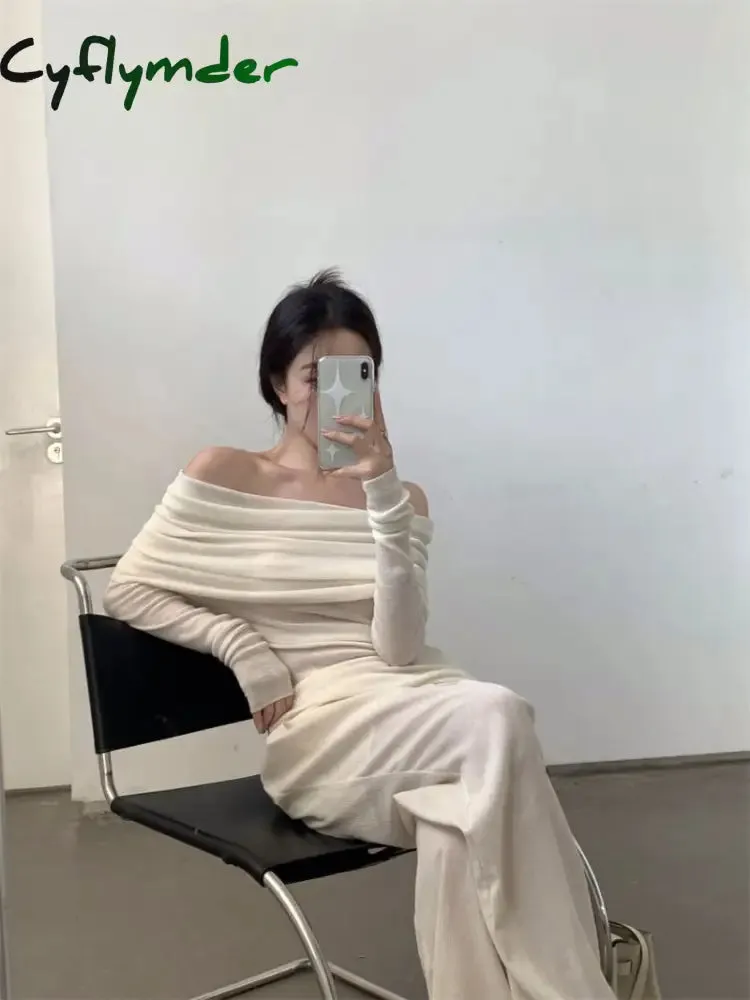 Cyflymder Off-the-shoulder French One-shoulder Sweater Women's New Design Autumn Winter Knitt Undershirts