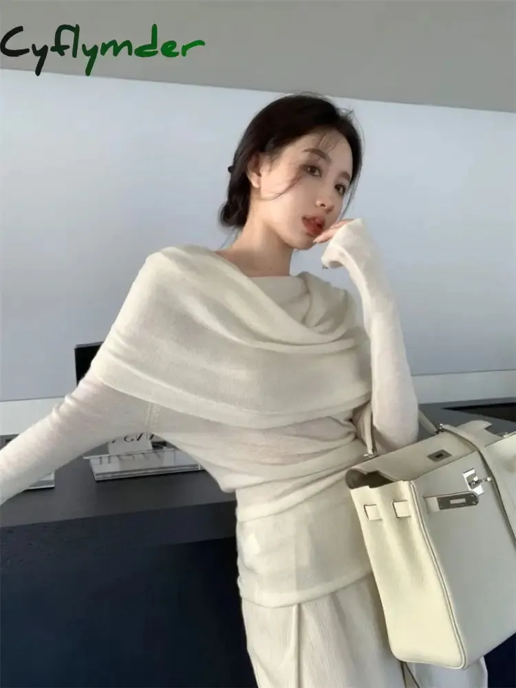Cyflymder Off-the-shoulder French One-shoulder Sweater Women's New Design Autumn Winter Knitt Undershirts