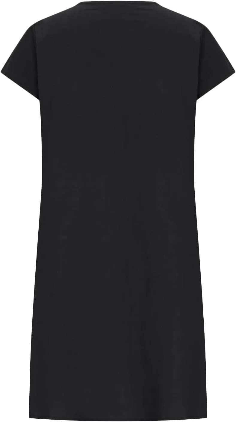DDAPJ pyju Womens Linen Dress Summer Casual Pleated Round Neck Short Sleeve Mini Dress Loose Beach Vacation Sundress