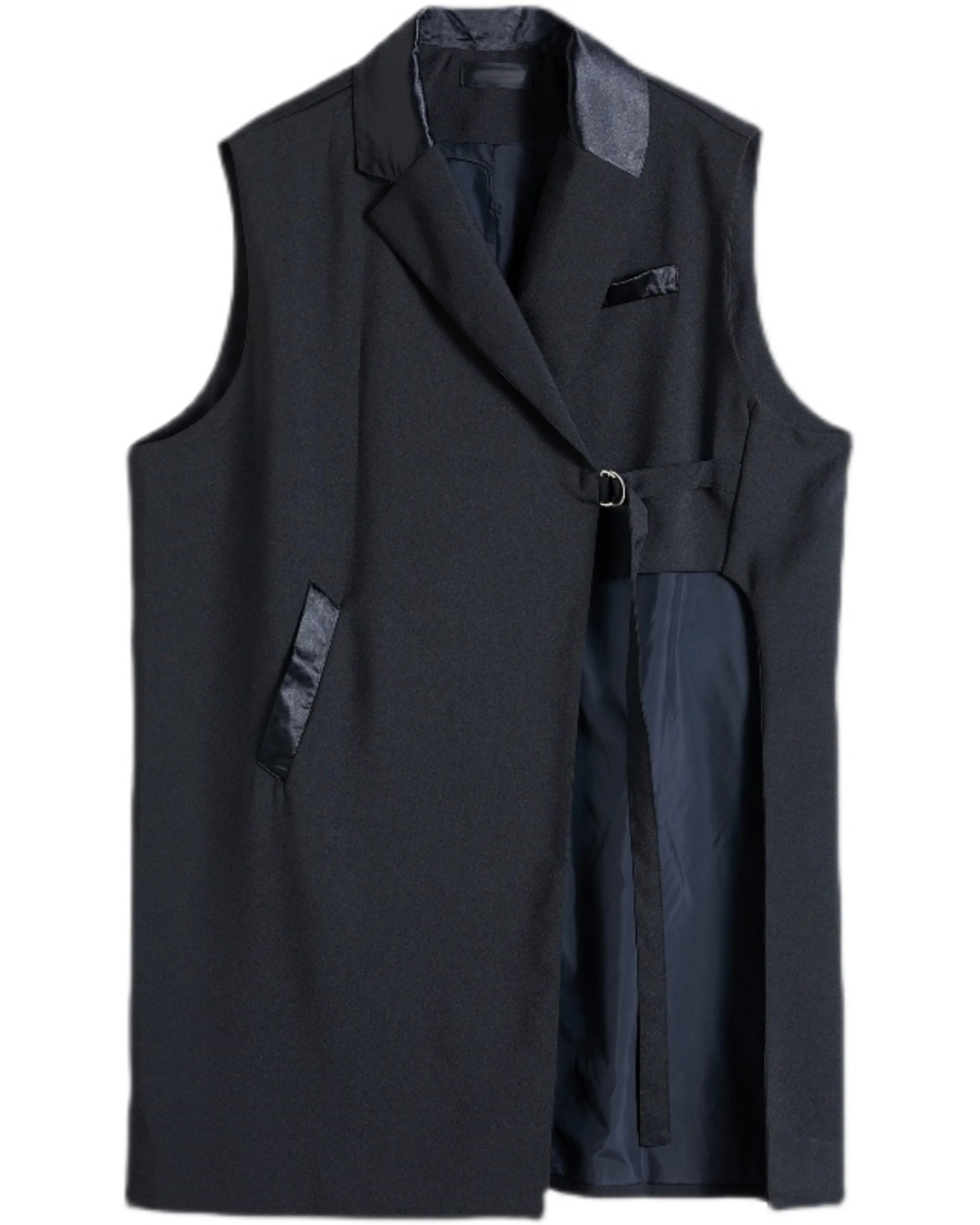 ellazhu Women's Funky Lapel Collar Cardigan Vest Solid Color Sleeveless Outerwear GZ121