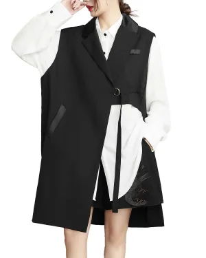 ellazhu Women's Funky Lapel Collar Cardigan Vest Solid Color Sleeveless Outerwear GZ121