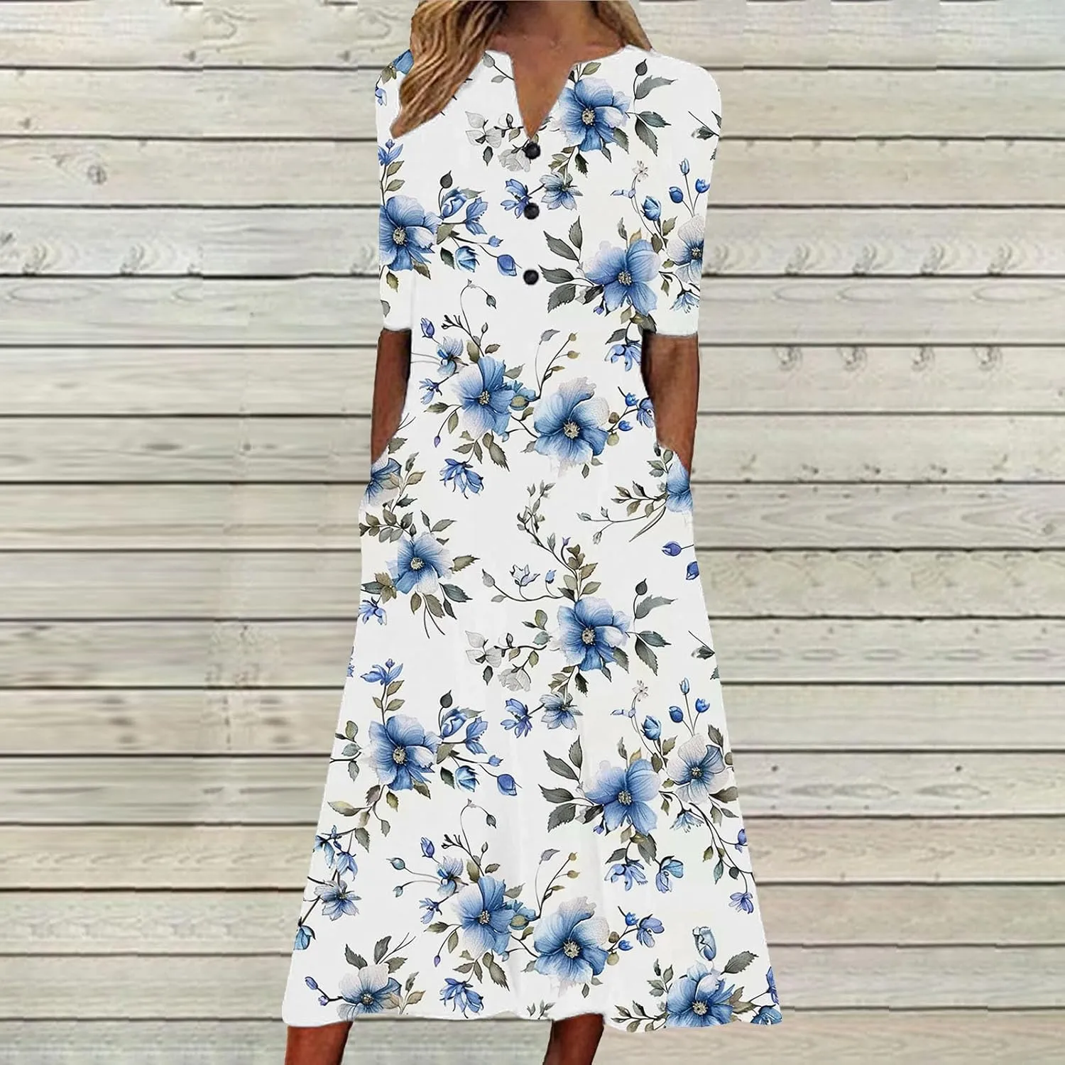Floral Print Boho Dress for Women 2025 Casual Summer Midi Dress Loose Flowy Long Dresses with Pockets Tshirts Dresses