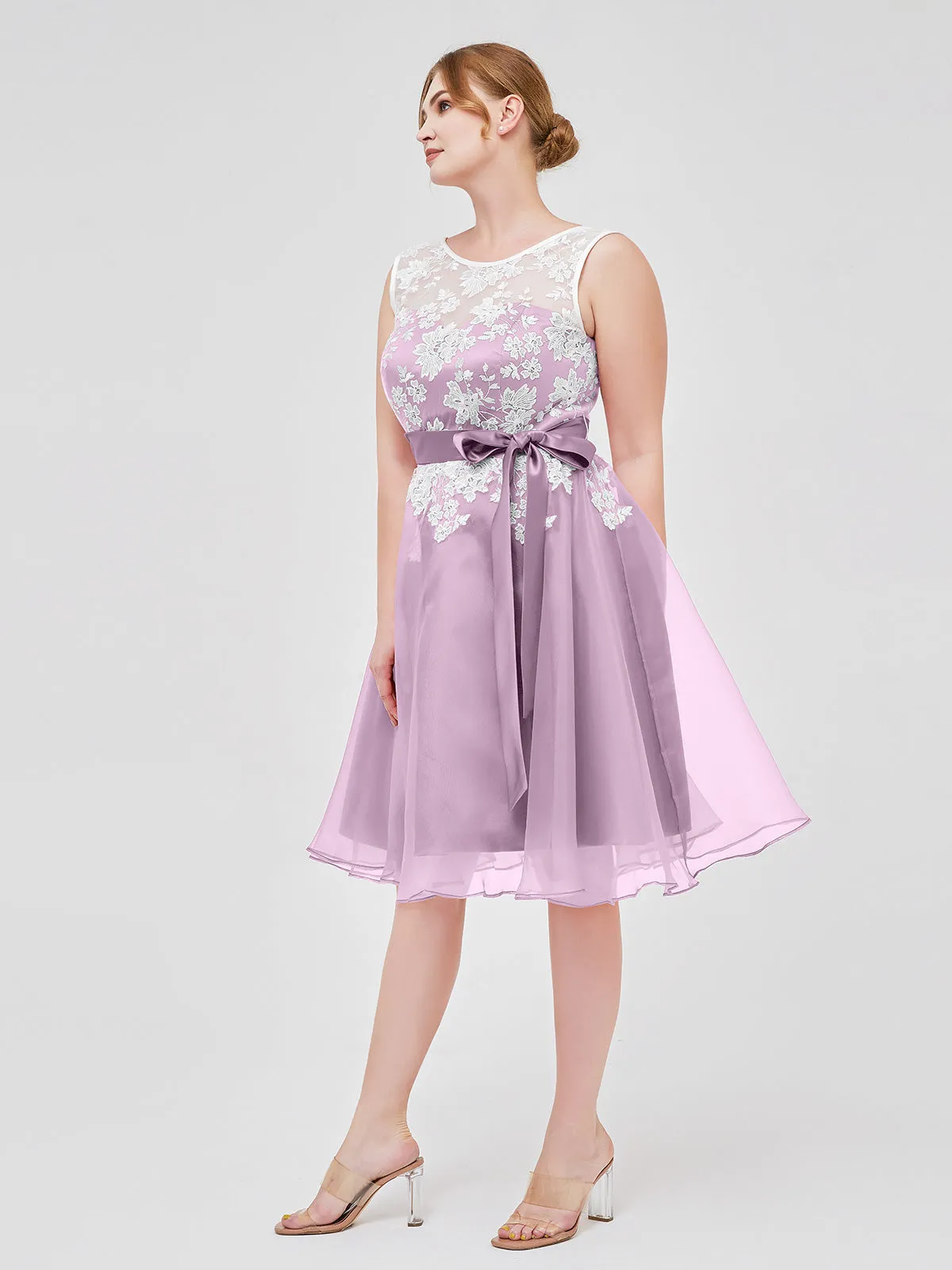 Illusion Neck Organza with Ivory Lace Appliqued Wisteria Plus Size