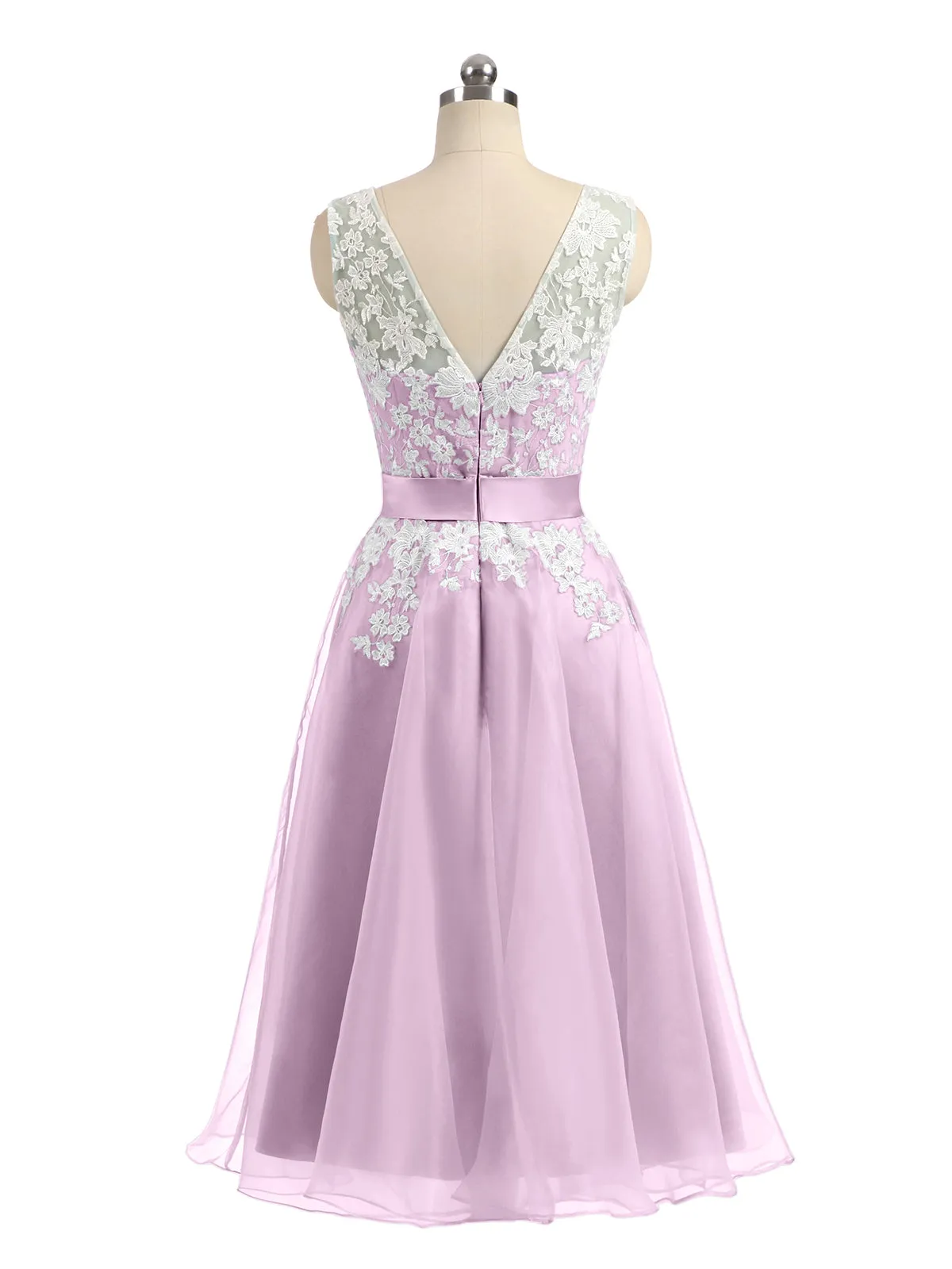Illusion Neck Organza with Ivory Lace Appliqued Wisteria Plus Size