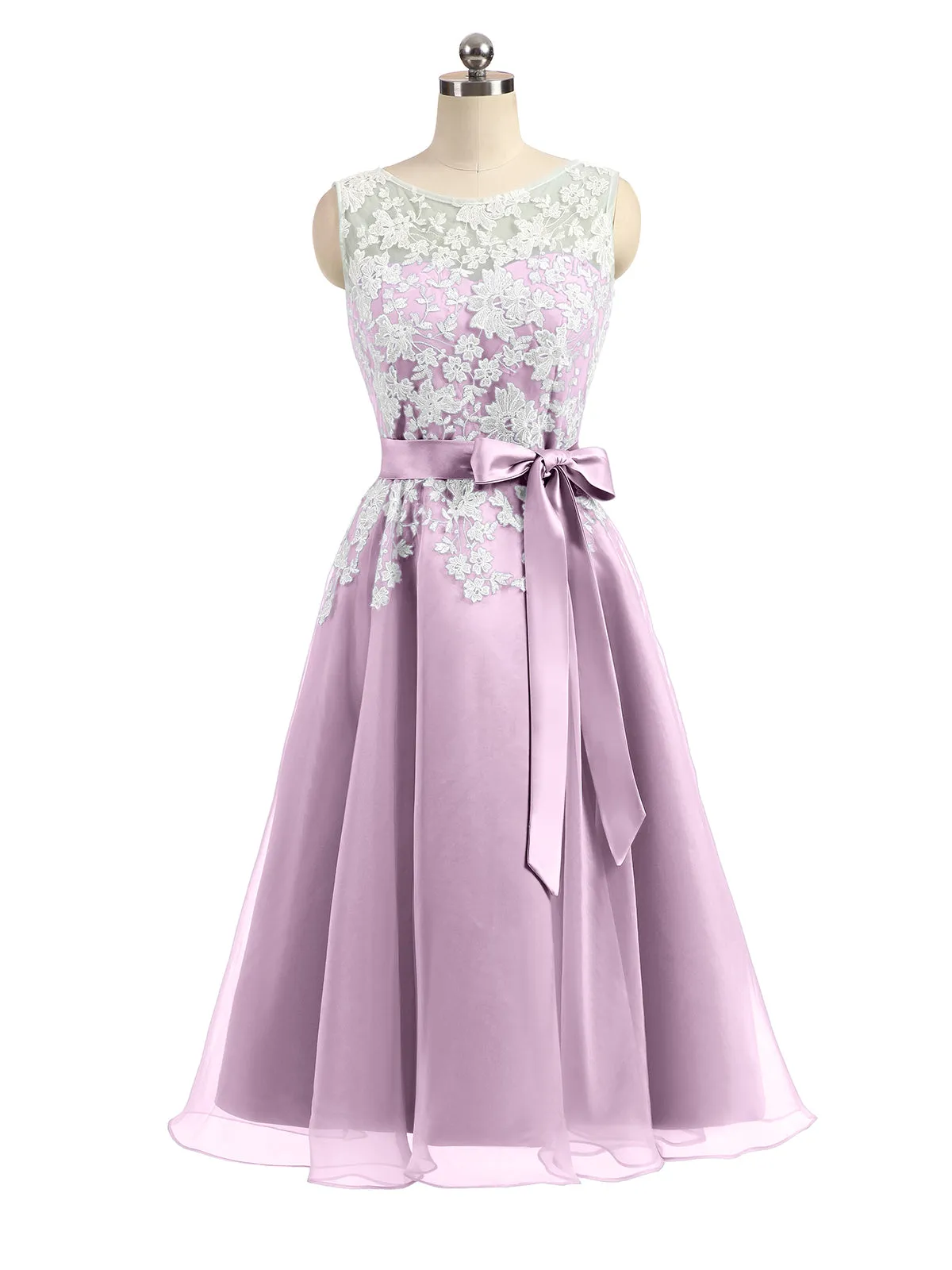 Illusion Neck Organza with Ivory Lace Appliqued Wisteria Plus Size