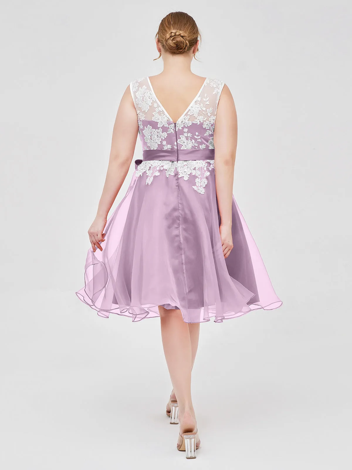 Illusion Neck Organza with Ivory Lace Appliqued Wisteria Plus Size