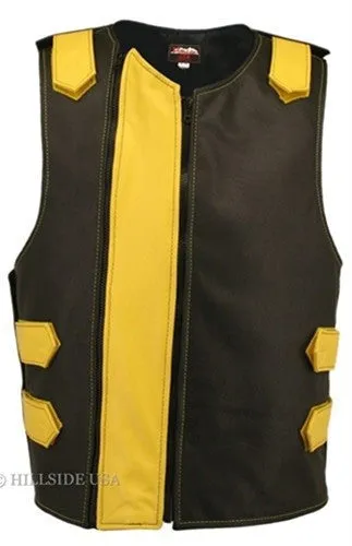 Made in USA Dual Front Zipper Bulletproof Style Leather Biker Vest Black/Gray