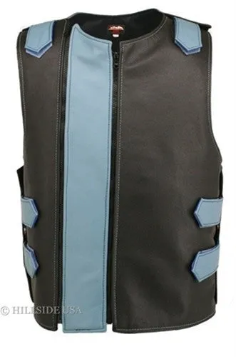 Made in USA Dual Front Zipper Bulletproof Style Leather Biker Vest Black/Gray