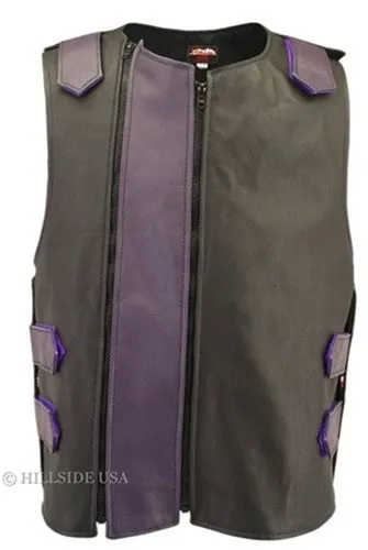 Made in USA Dual Front Zipper Bulletproof Style Leather Biker Vest Black/White