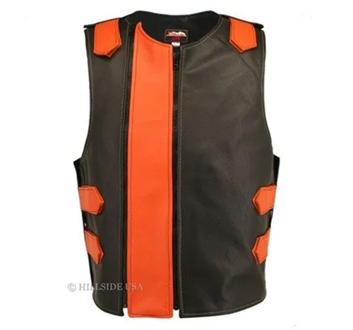 Made in USA Dual Front Zipper Bulletproof Style Leather Biker Vest Black/White