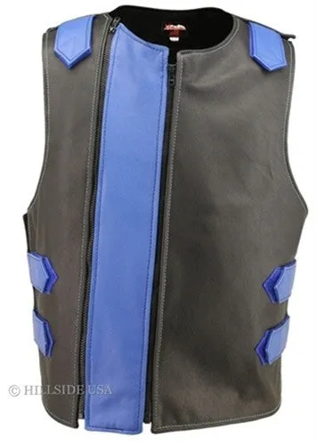 Made in USA Dual Front Zipper Bulletproof Style Leather Biker Vest Black/White