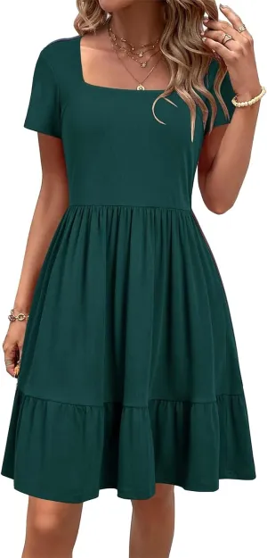 Mini Dresses for Women Summer Casual Short Dress Formal Short Sleeve Business Outfits Ruffle Beach Vacation Sundress