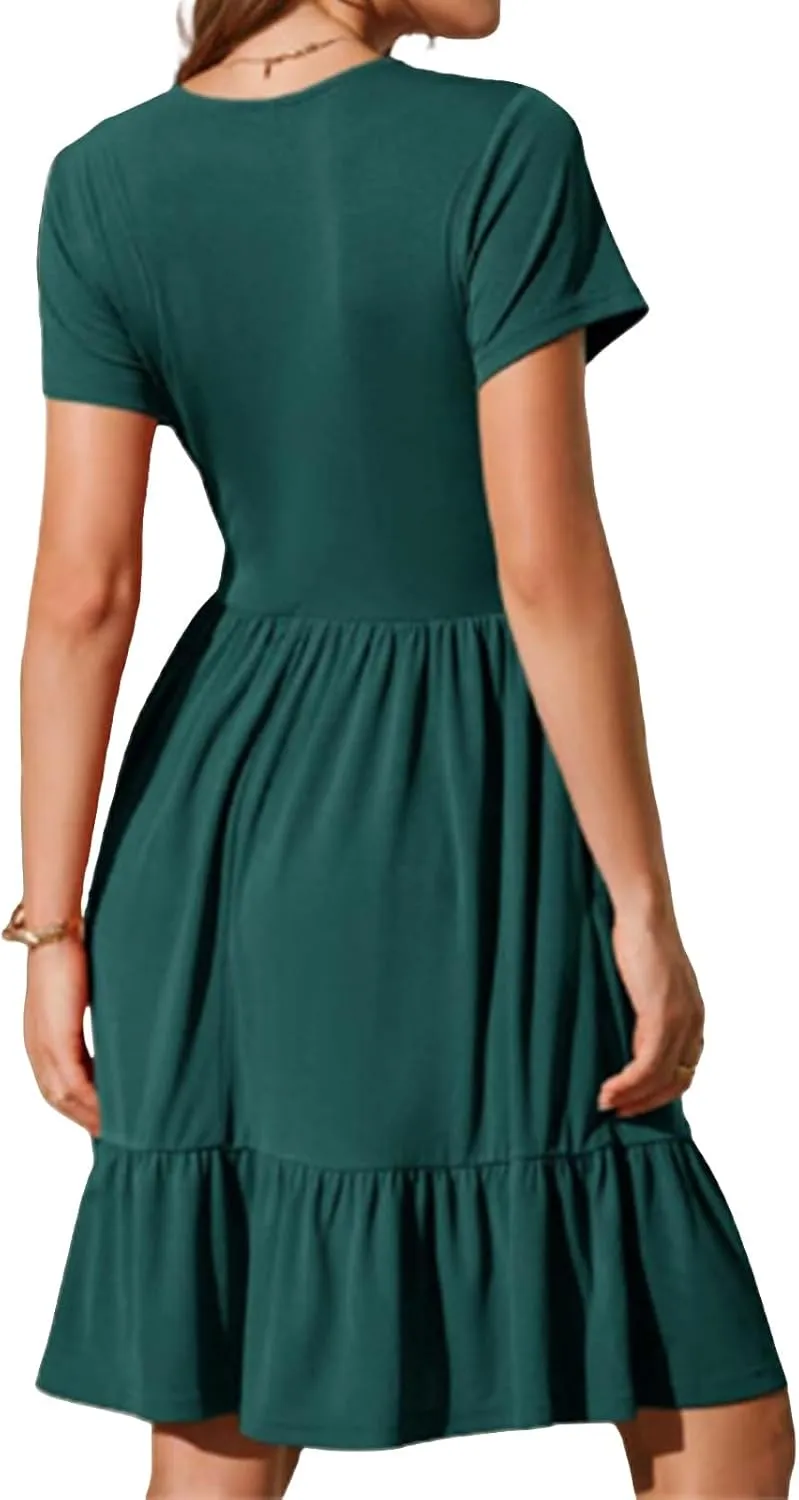Mini Dresses for Women Summer Casual Short Dress Formal Short Sleeve Business Outfits Ruffle Beach Vacation Sundress