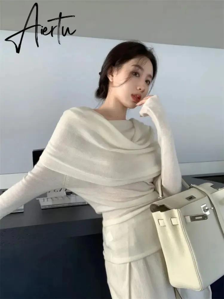 Off-the-shoulder French One-shoulder Sweater Women's New Design Autumn Winter Knitt Undershirts