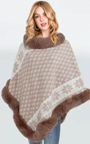 P1810 Snowflake Pattern Comfy Fur Trim Poncho 6pcs Pack