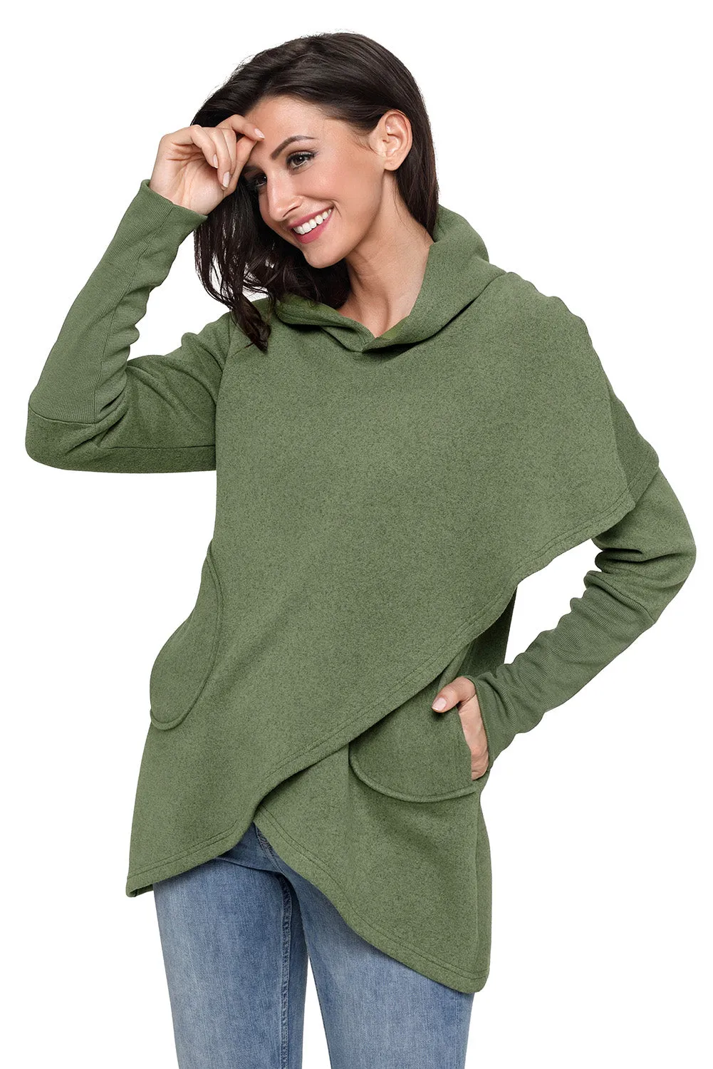 Sexy Army Green Tulip Wrap Cape Style Long Sleeve Hoodie