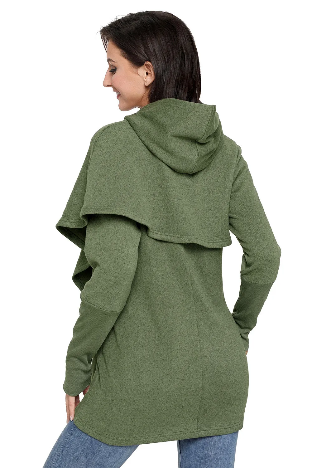 Sexy Army Green Tulip Wrap Cape Style Long Sleeve Hoodie