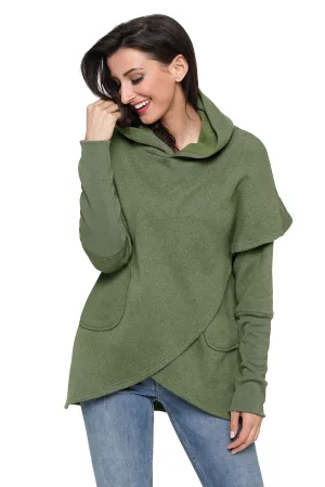 Sexy Army Green Tulip Wrap Cape Style Long Sleeve Hoodie