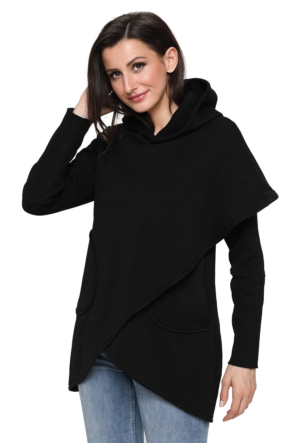 Sexy Black Tulip Wrap Cape Style Long Sleeve Hoodie