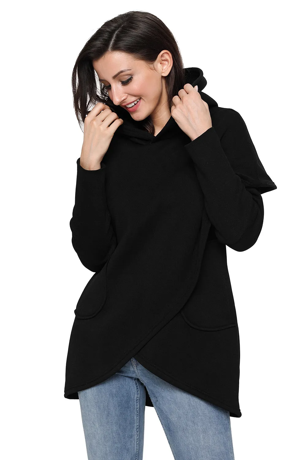 Sexy Black Tulip Wrap Cape Style Long Sleeve Hoodie