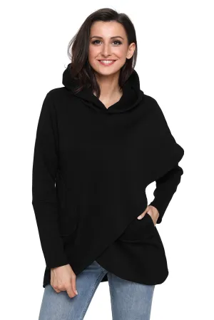 Sexy Black Tulip Wrap Cape Style Long Sleeve Hoodie