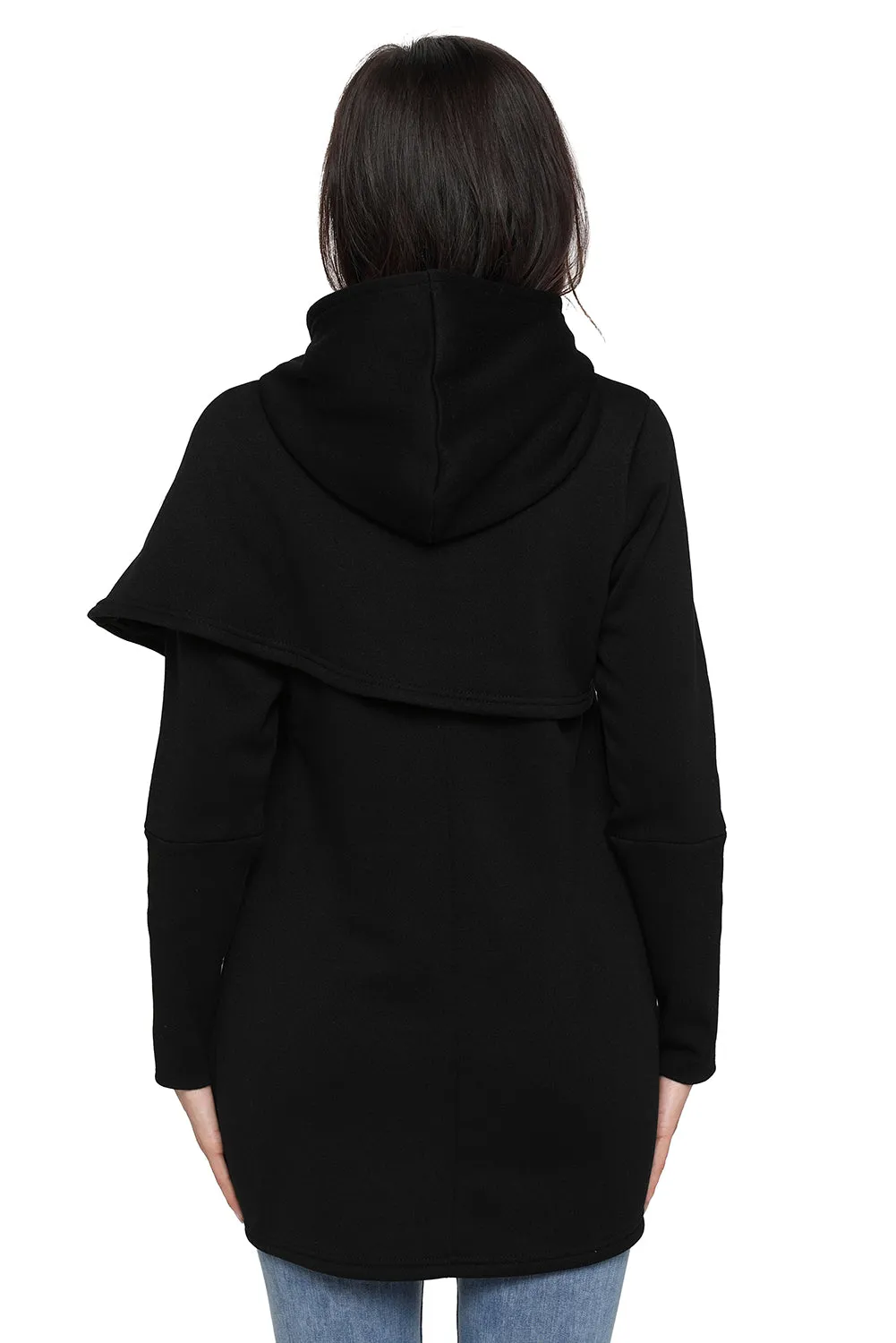 Sexy Black Tulip Wrap Cape Style Long Sleeve Hoodie