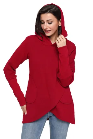 Sexy Burgundy Tulip Wrap Cape Style Long Sleeve Hoodie