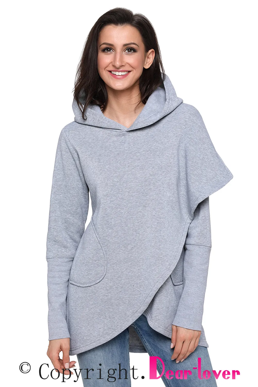 Sexy Grey Tulip Wrap Cape Style Long Sleeve Hoodie