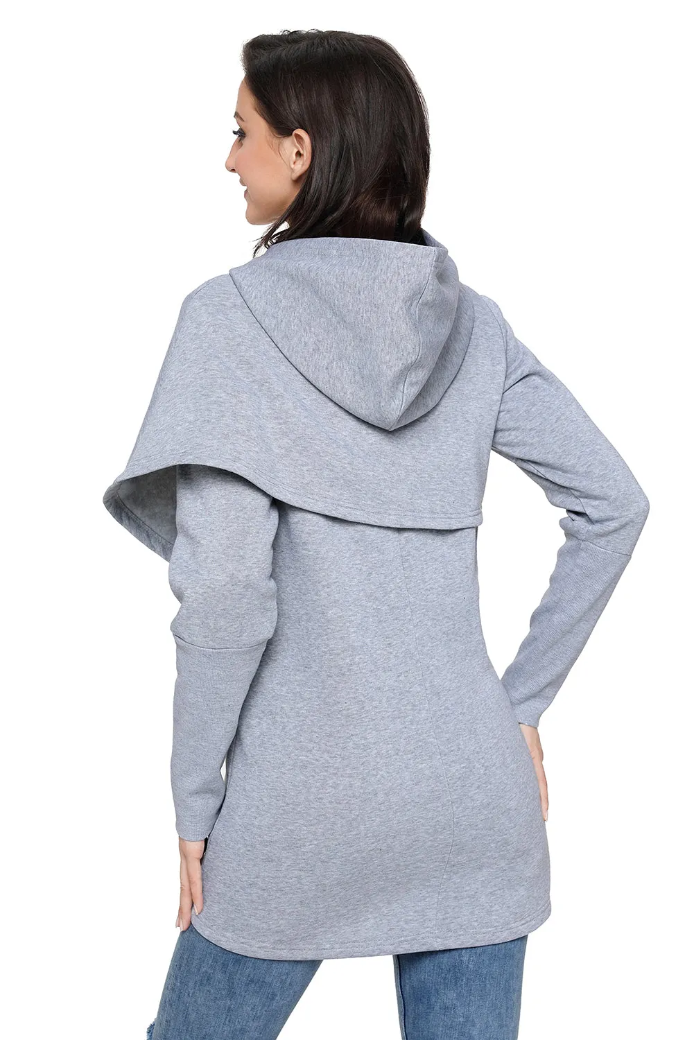 Sexy Grey Tulip Wrap Cape Style Long Sleeve Hoodie