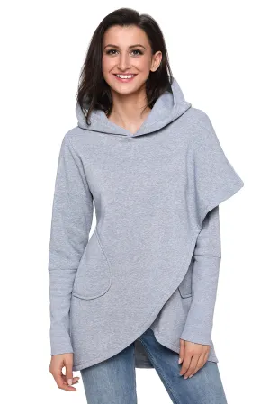 Sexy Grey Tulip Wrap Cape Style Long Sleeve Hoodie
