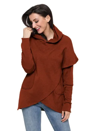Sexy Rusty Tulip Wrap Cape Style Long Sleeve Hoodie