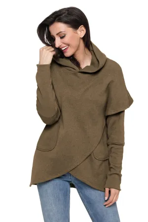 Sexy Taupe Tulip Wrap Cape Style Long Sleeve Hoodie