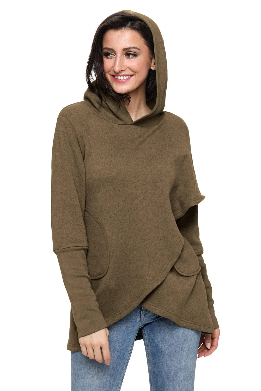 Sexy Taupe Tulip Wrap Cape Style Long Sleeve Hoodie