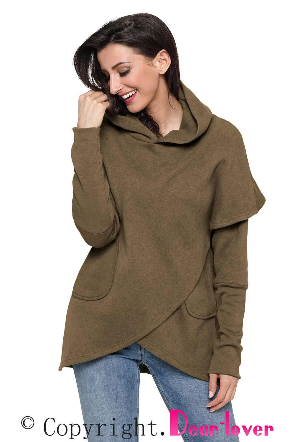 Sexy Taupe Tulip Wrap Cape Style Long Sleeve Hoodie